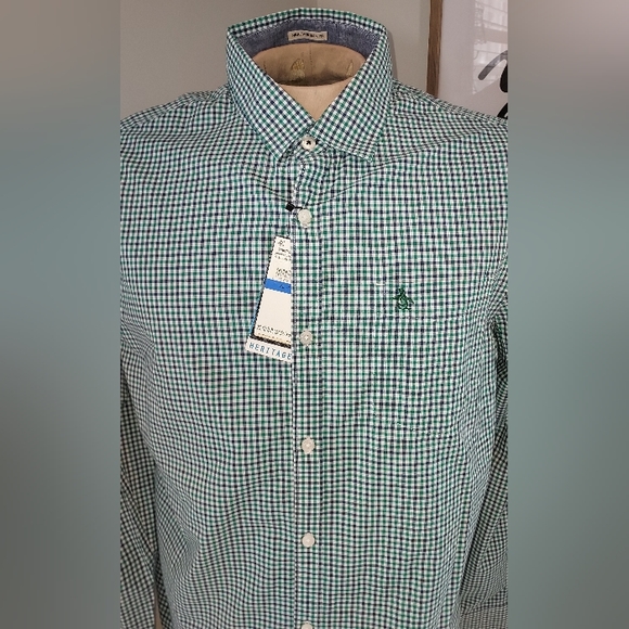 Penguin Ultra Marine & Green Plaid Collared Button Down Dress Shirt NWT - Picture 3 of 6